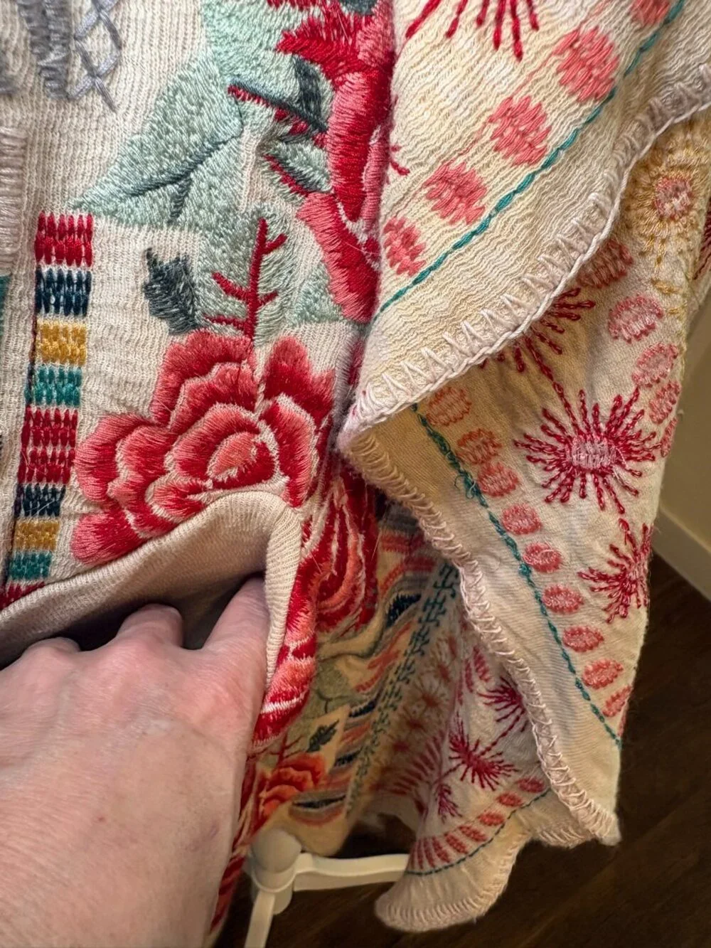 Johnny Was Biya Embroidered Cotton Waterfall Cardigan Medium